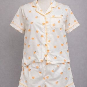 Women’s Cream Short-Sleeve Pajama Set with Orange Print